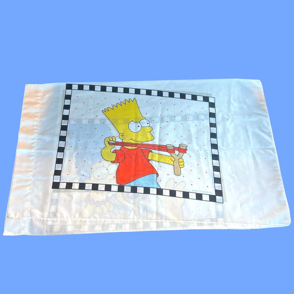 Vintage 1990 The Simpsons Reversible Pillowcase Bart Slingshot Homer Marge Fox